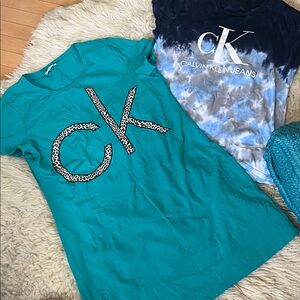 NWOT Bundle Calvin Klein Women`s Teal Dress and Tie-Dye T-Shirts